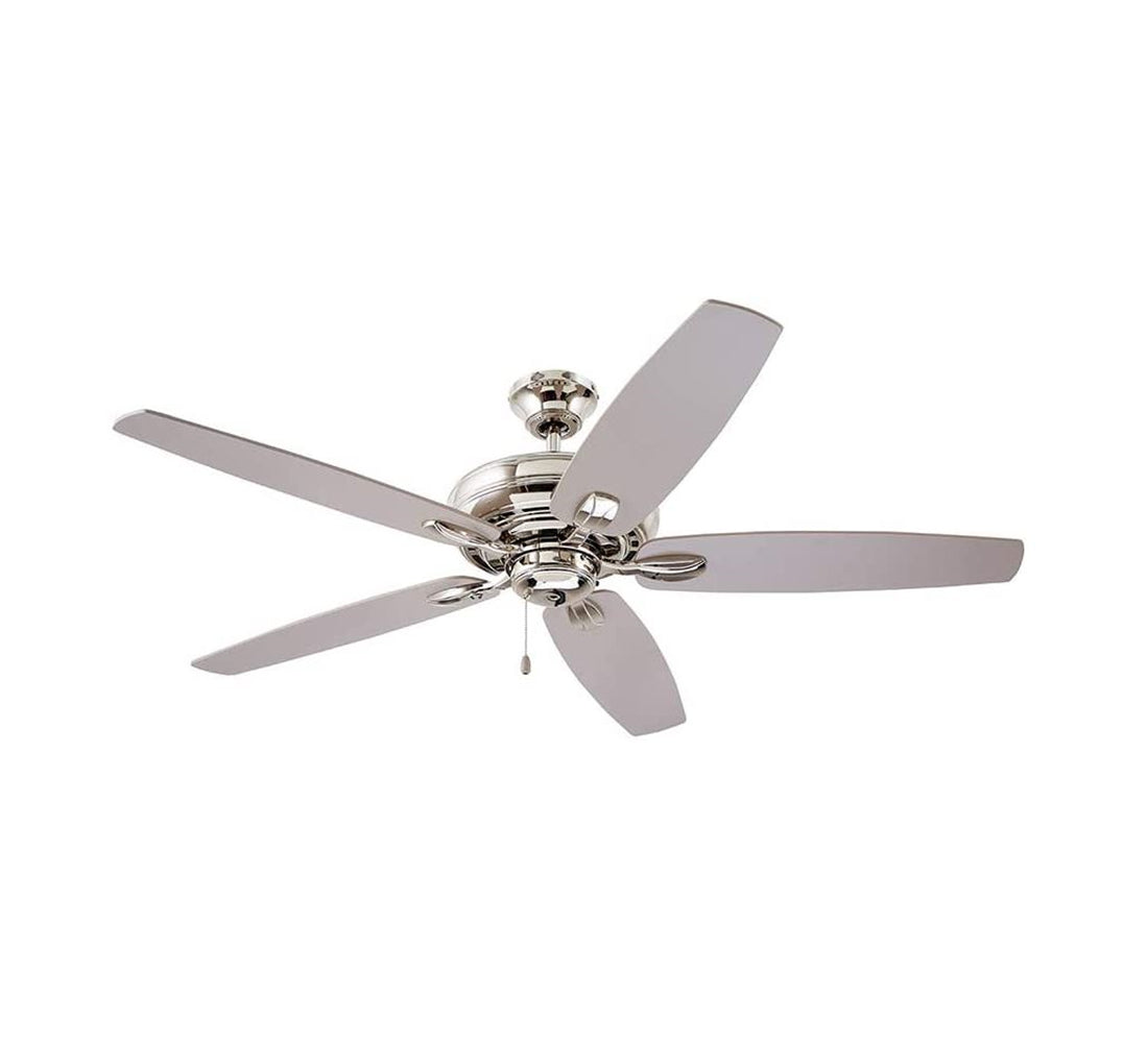 kathy ireland HOME Ashland LED Ceiling Fan with Light Kit | 52 Inch Fixture with 5 Blades, Removable Glass Shade, and Pull Chain | Low Profile Hugger with Dual Mount and Downrod, Polished Nickel