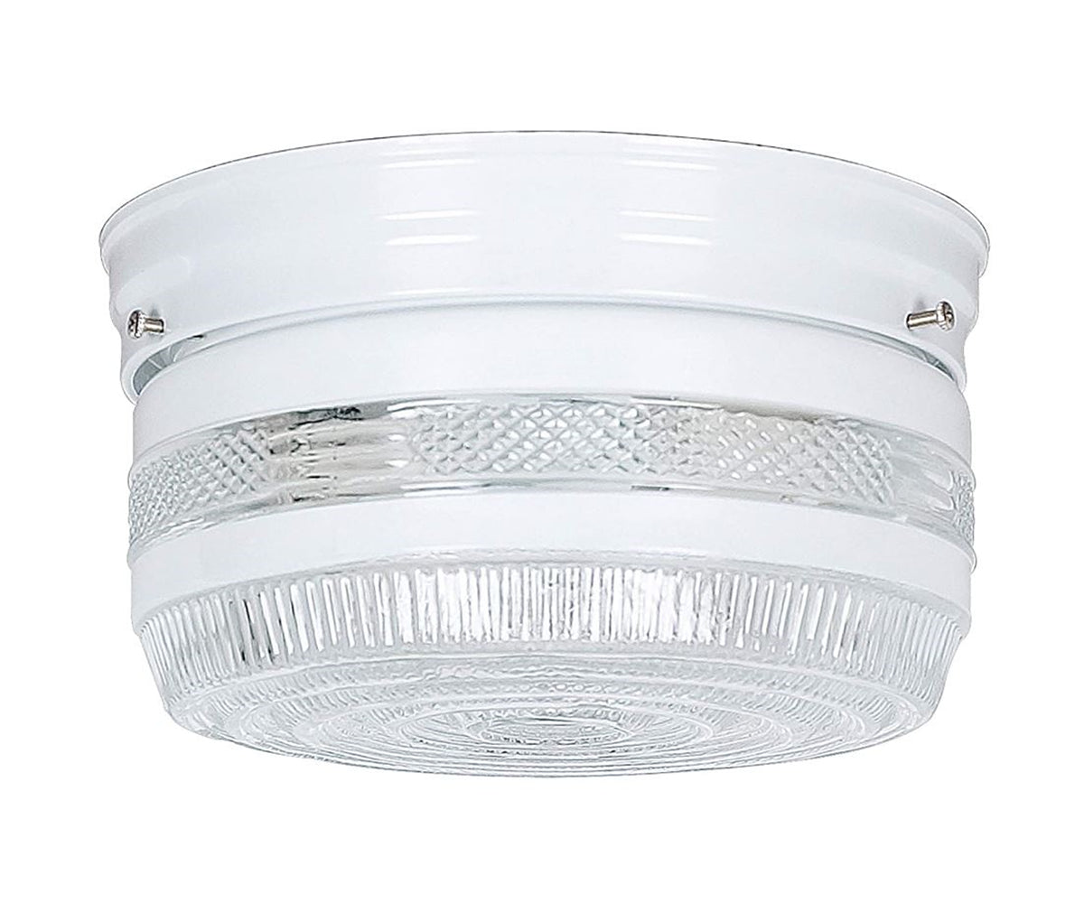 Sunset Lighting 8-5/8" Flush Mount w/ Clear & Painted White Glass, White Finish F3277-30