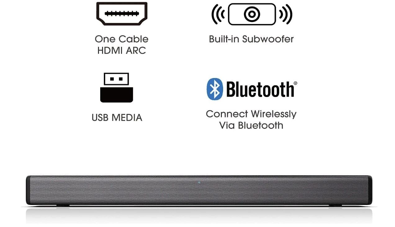 Hisense HS214 2.1ch Sound Bar w/ Built-in Subwoofer 108W Bluetooth