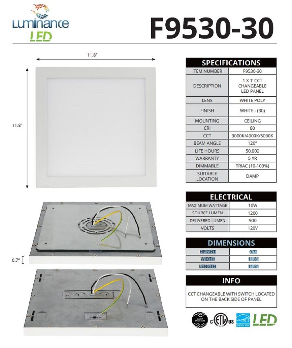 Sunset 1X1 Ft. CCT Changeable LED Light Panel White F9530-30