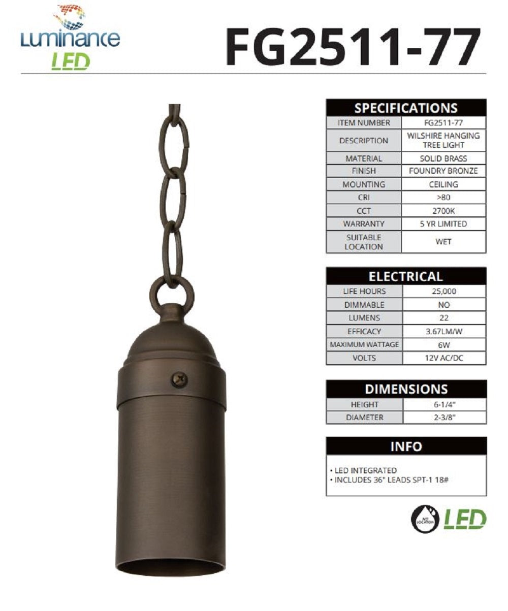 Sunset WilShire Hanging Tree Light LED Solid Brass Foundry Bronze FG2511-77