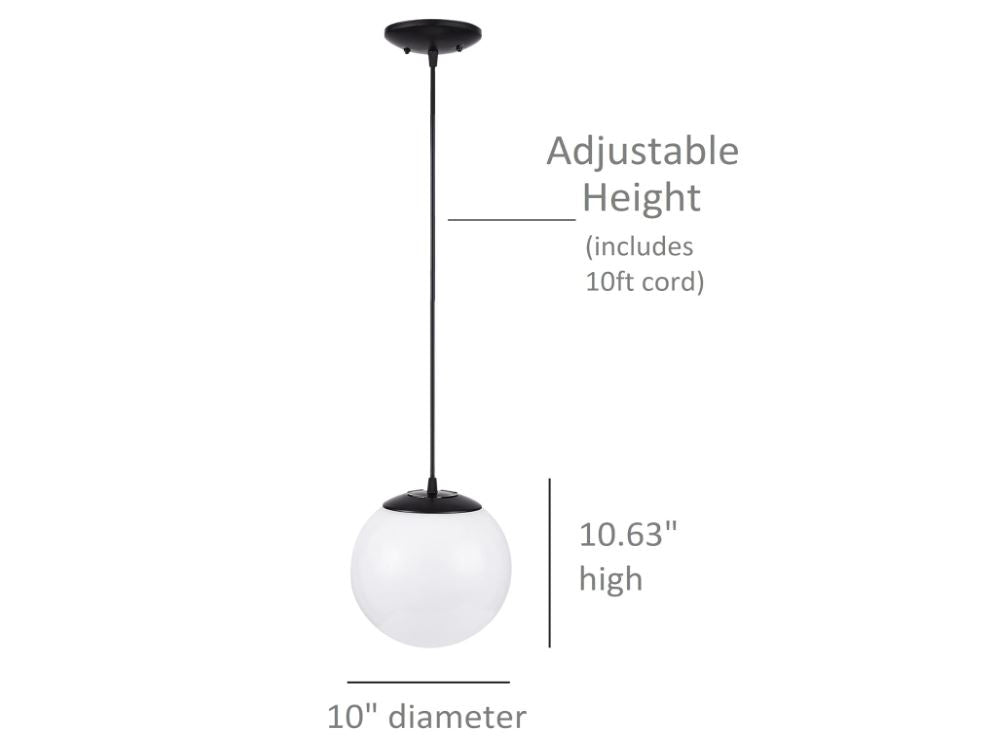 Luminance Globe Pendant Lighting Black Adjustable Length 10" Diam. F3403-31