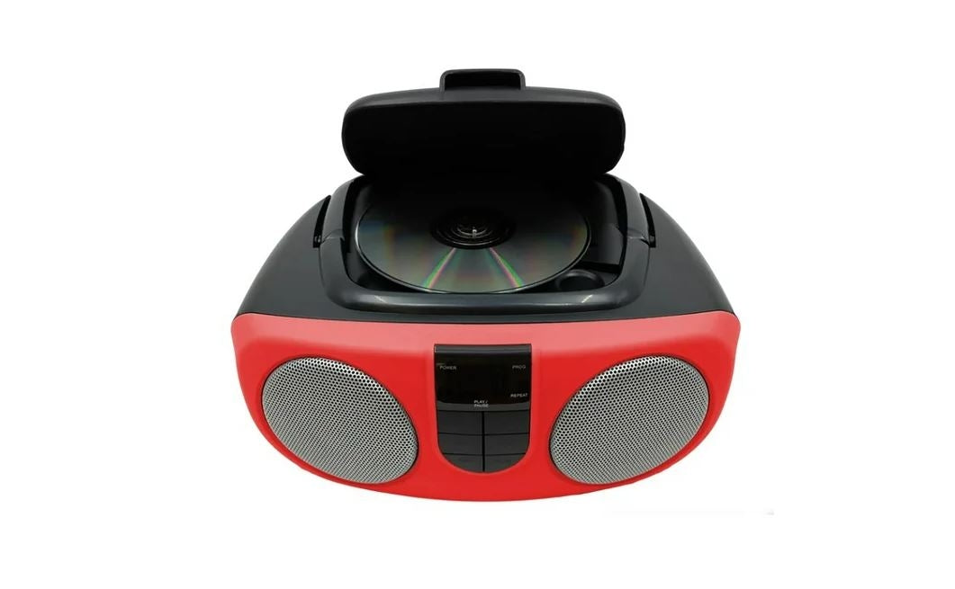 Proscan BoomBox/Portable CD Player with AM/FM Radio, AUX Input, Red PRCD243M-RED