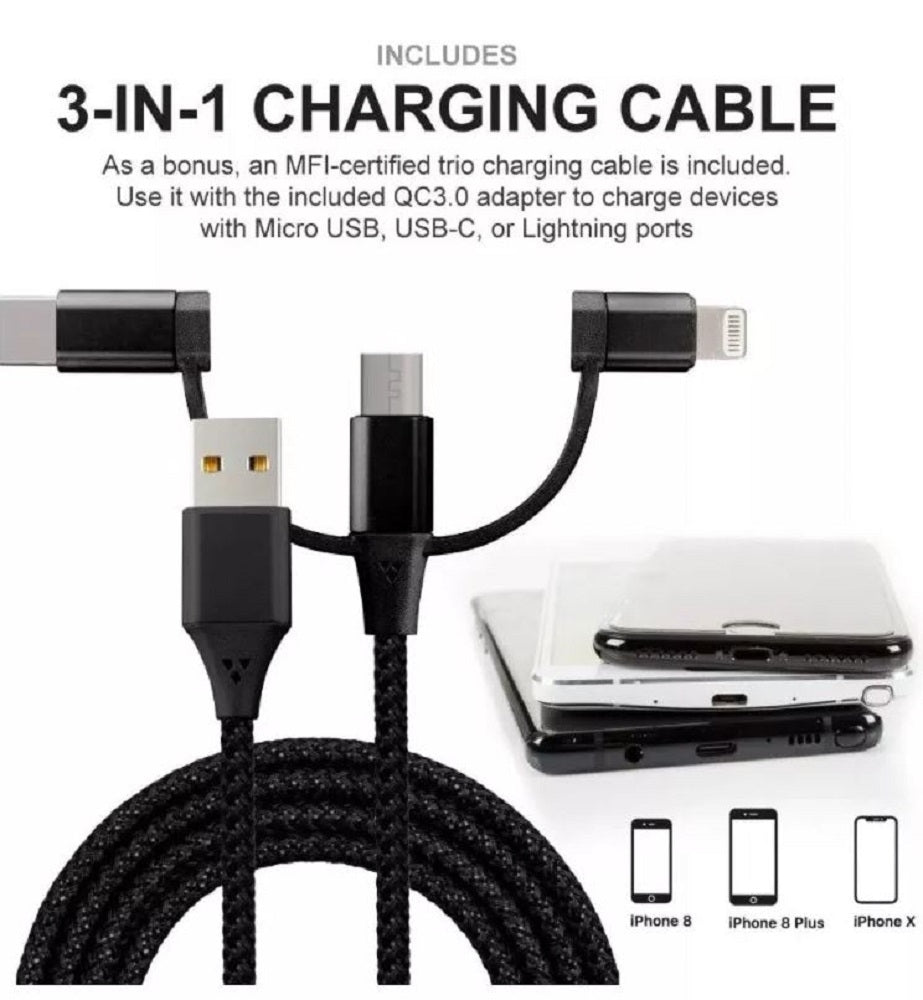 FASTPAD Ultra Slim Qi Wireless Charger Adapter 3 in 1 (USB-C, Micro-USB) Cable WC8901A-2