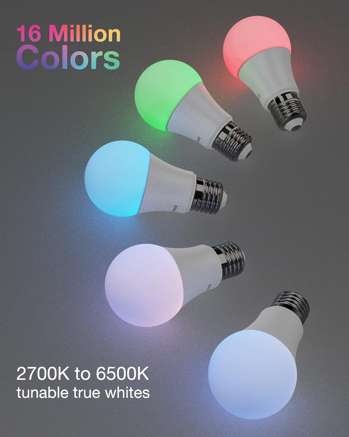 Brevo Bluetooth Mesh Smart LED Light Bulbs, 7.5W 730 Lumens 60W Equivalent, 2700k to 6500k Tunable White, A19 E26, 2 Pack - JDWBULB5W