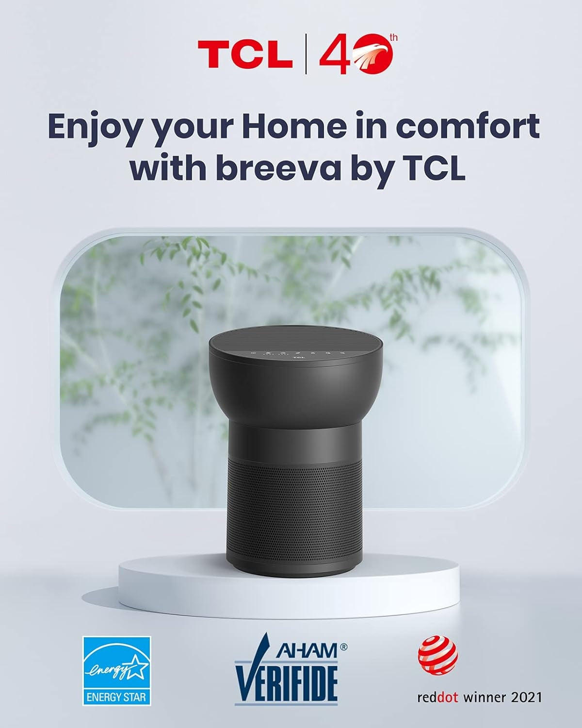 TCL Breeva A2 Air Purifier and Humidifier, Up to 882 Sq Ft, 4-Stage True HEPA (H13), Removes 99.97% of Dust/Bacteria/Odors & More, Auto Shield, Quiet, Black