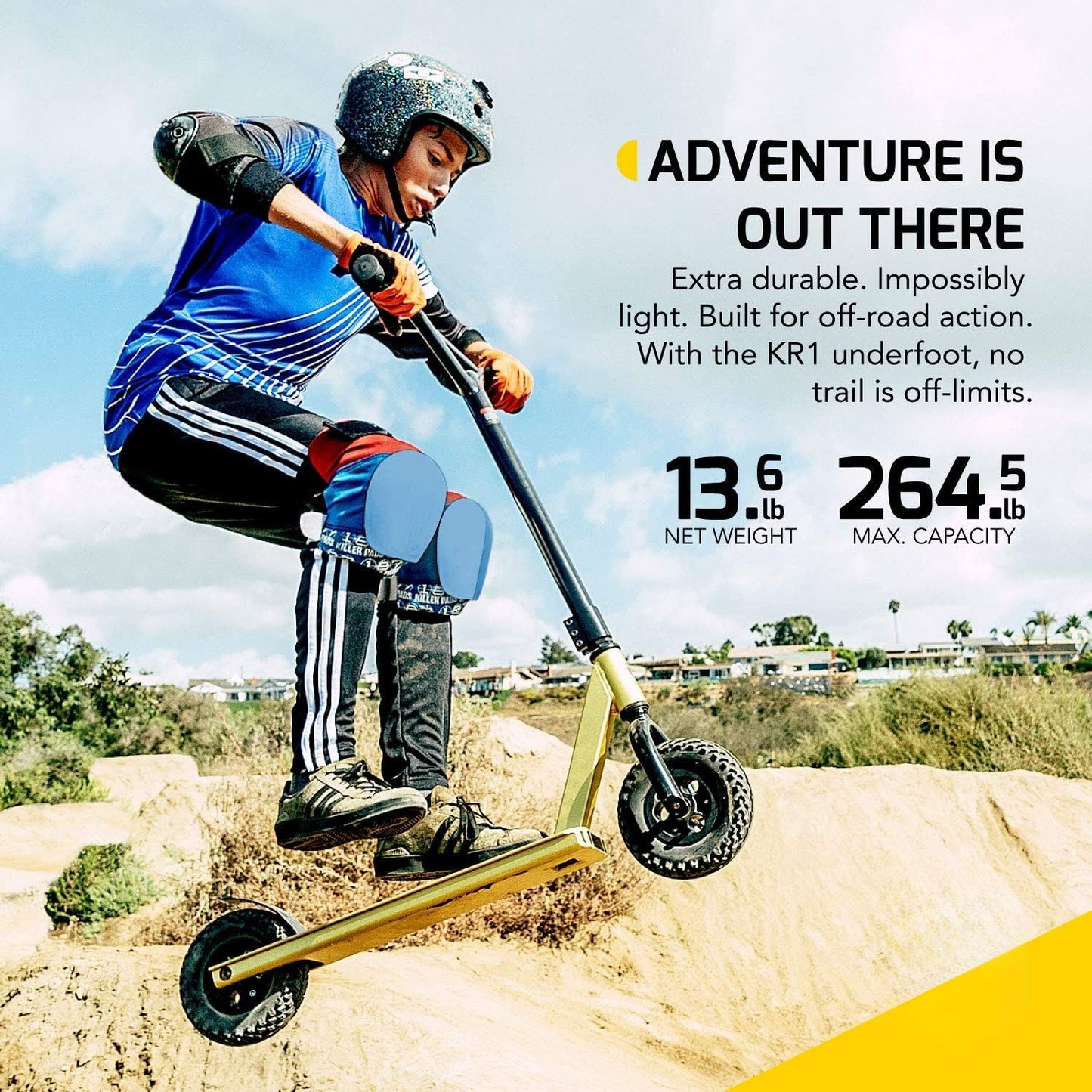 Swagtron Kr1 All-terrain Dirt Kick Scooter Yellow Up to 230 lbs. 99911-8