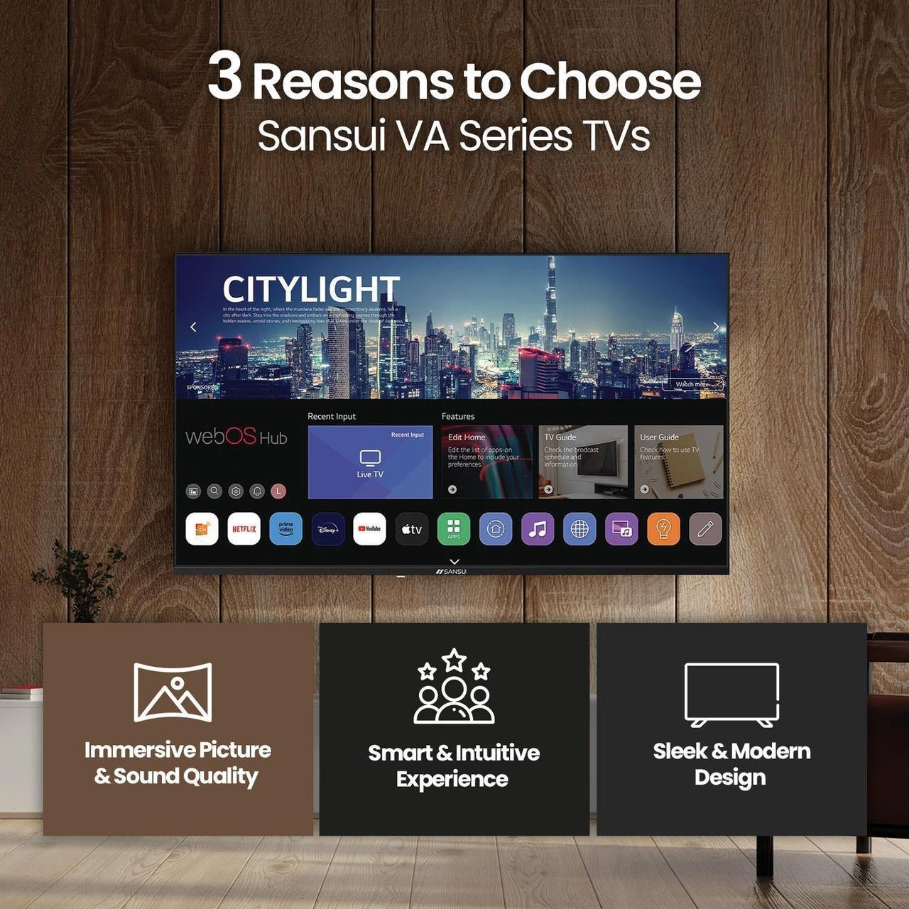 Sansui 50" VA Series 4K UHD Frameless Design Smart TV with Dolby Vision HDR S50VAUW