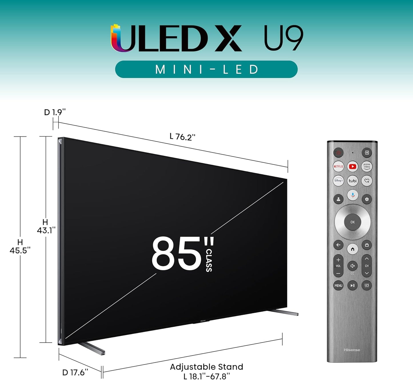 Hisense 85" Class U9 Series Mini-LED ULED 4K Google TV, 144Hz Game Mode Pro 85U9N