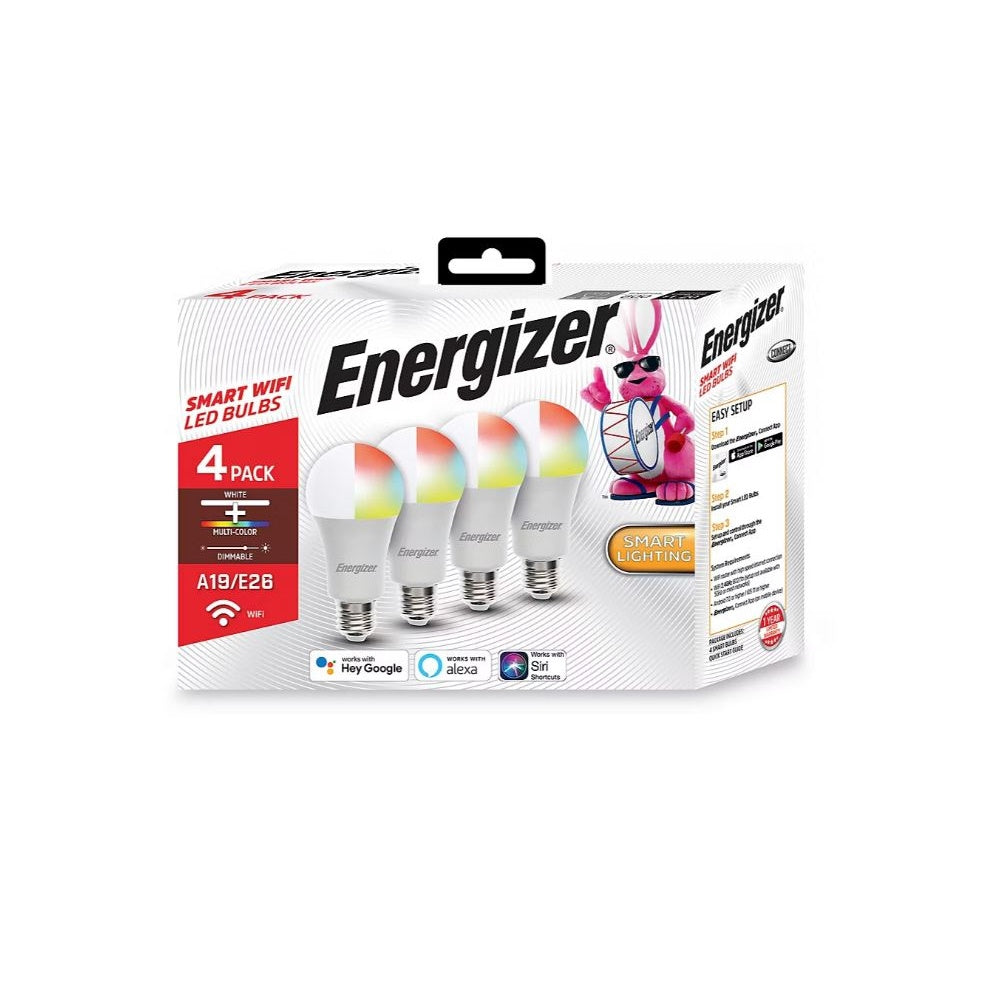 Energizer Connect Smart Wi-Fi A19 LED White & Multi-Color RGB Light Bulb, 4 Pack EAC2-1002-PP4