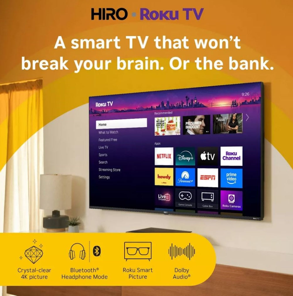 Hiro 50" 4K LED Roku Smart TV H50C4C4 60Hz HDR10 Apple Airplay 16:9 Aspect Ratio