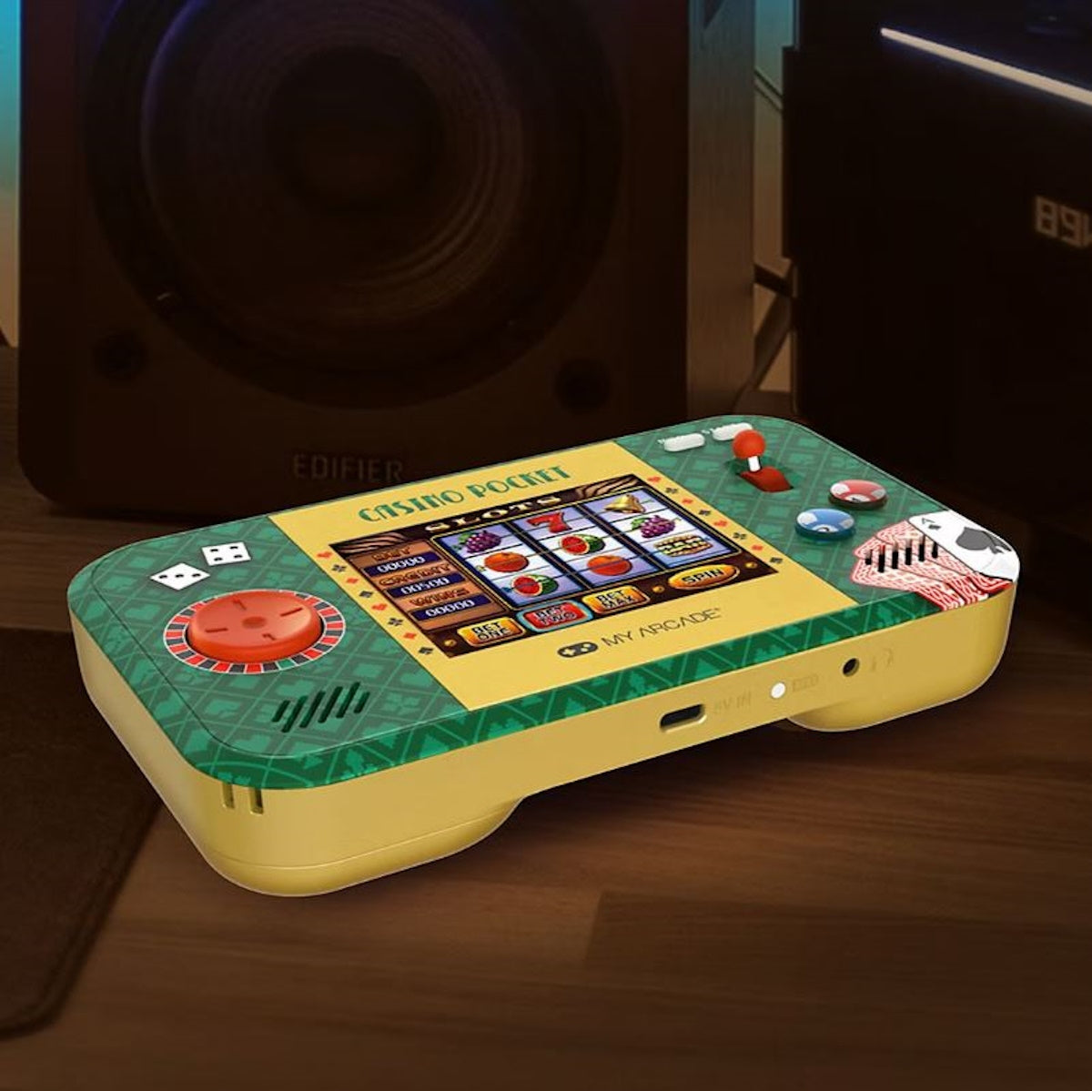 My Arcade Casino Pocket with 30+ Different Games, 3.5" Full-Color Display, Built-in Speaker, 3.5mm Headphone Port, Slot Machine Pull DGUN-3948