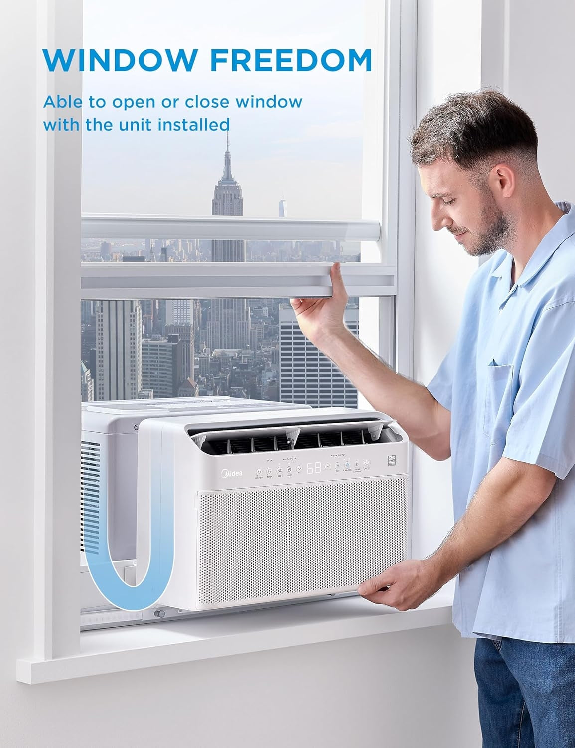 Midea 10,000 BTU Smart Inverter U-Shaped Window Air Conditioner, 450 Sq. Ft., White MAW10V1QWT