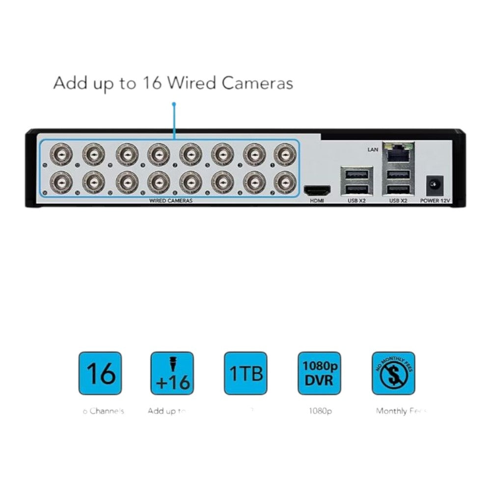 Night Owl 16-Ch 10-Camera 1080p Security System 1TB HDD DVR & Spotlights CL-D2P-16-110L