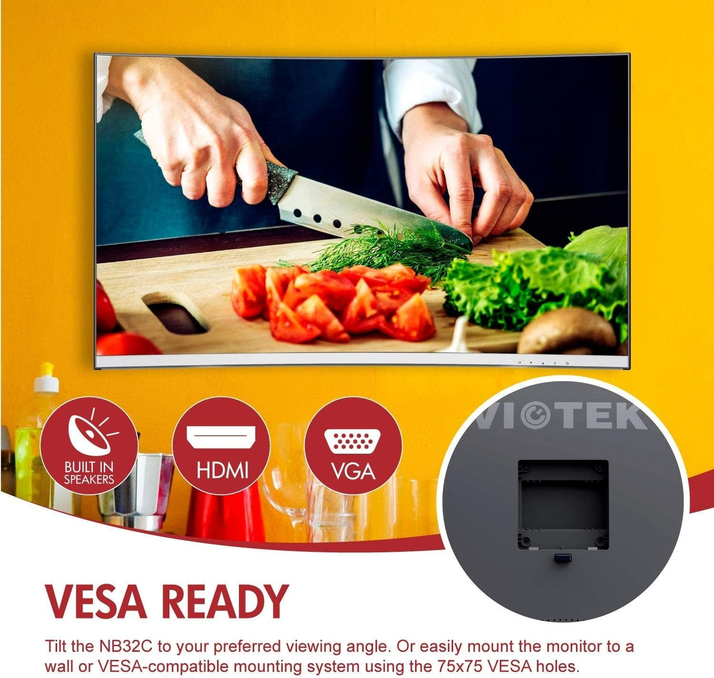 Viotek 32" LED Curved Monitor 1080p 75hz, 5ms VGA HDMI VESA - NB32CB