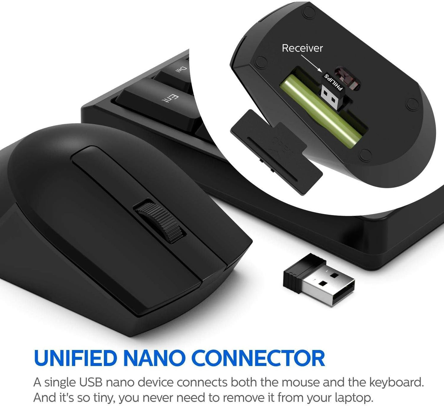 PHILIPS Wireless Keyboard and Mouse Combo | Optimized 2.4GHz Drop-Free Connection | Silent Keyboard & Ambidextrous Mouse SPT6354