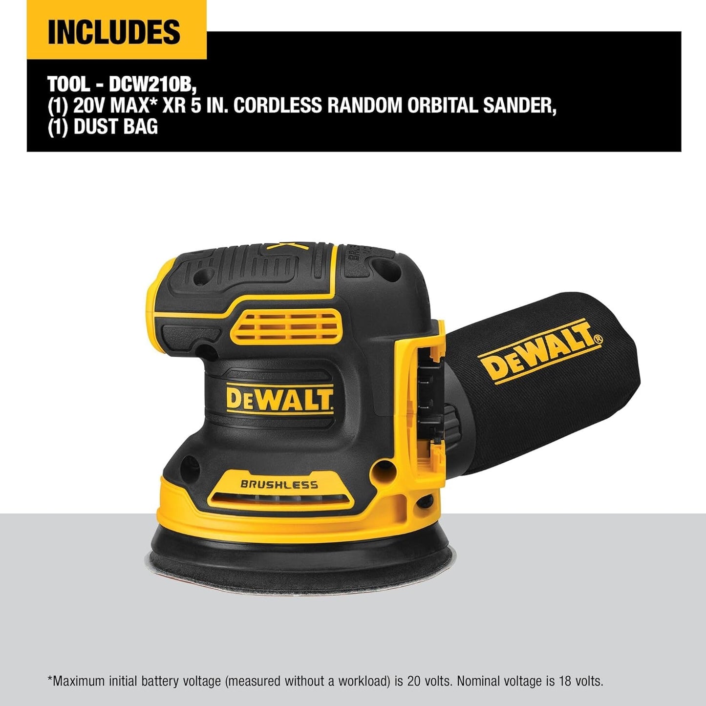 DeWalt Brushless 20V MAX XR Cordless Brushless 5 in. Random Orbital Sander (Tool Only) DCW210B