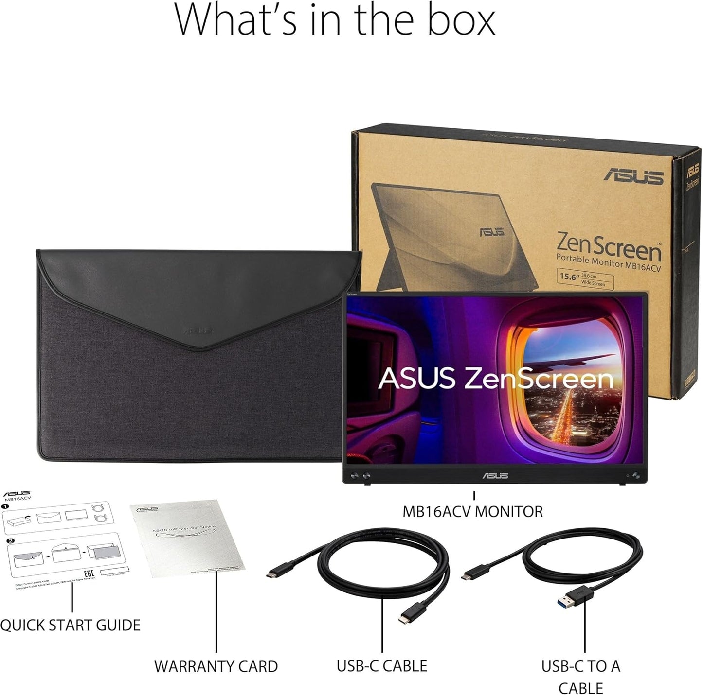 ASUS ZenScreen 15.6" 1080p 5ms 60Hz FHD Portable Monitor, IPS Panel, Ultra Thin, Kickstand Design MB16ACVR