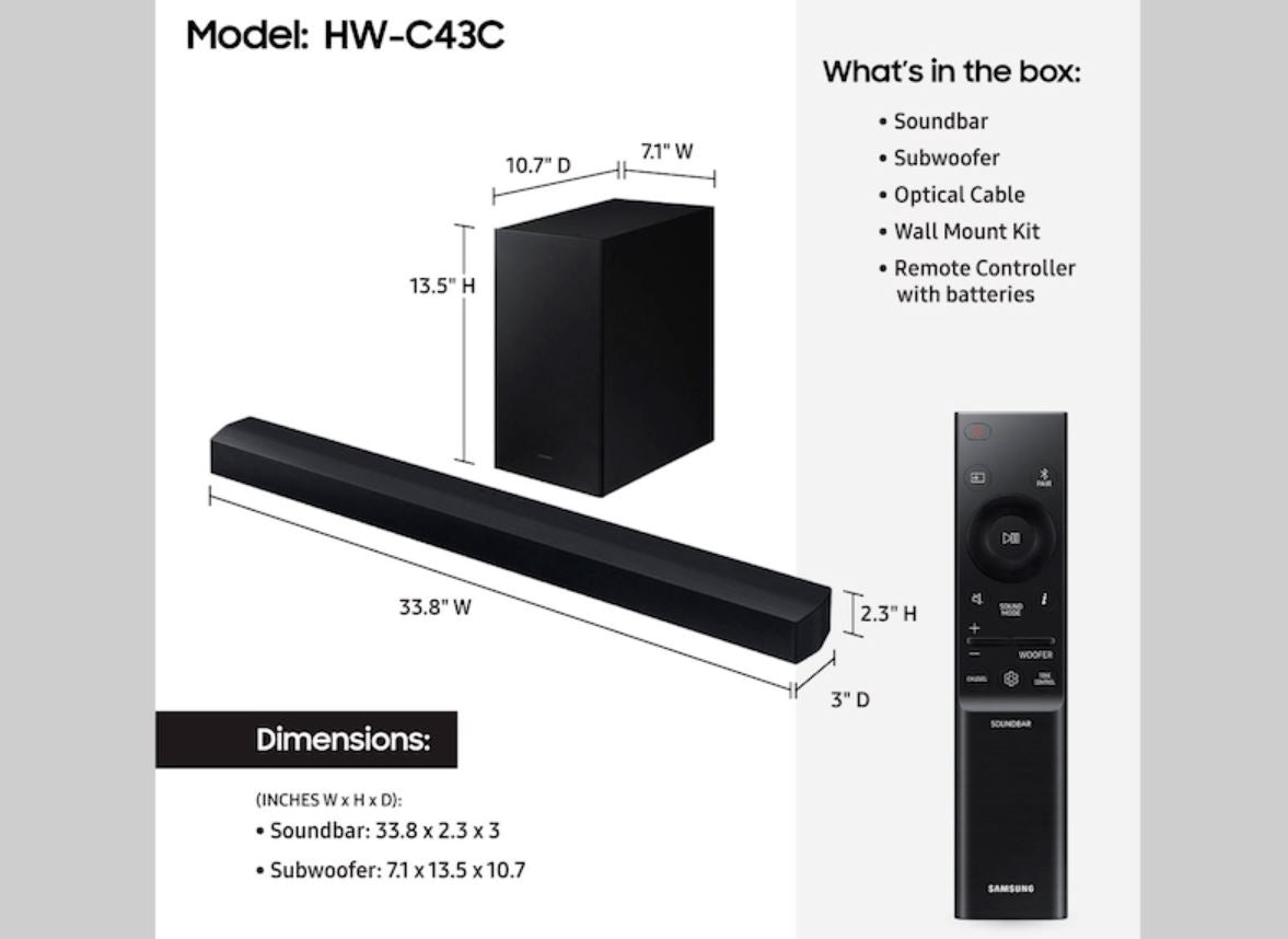 Samsung HW-C43C/ZA 2.1 ch DTS Virtual:X Soundbar 270-Watts w/ Subwoofer