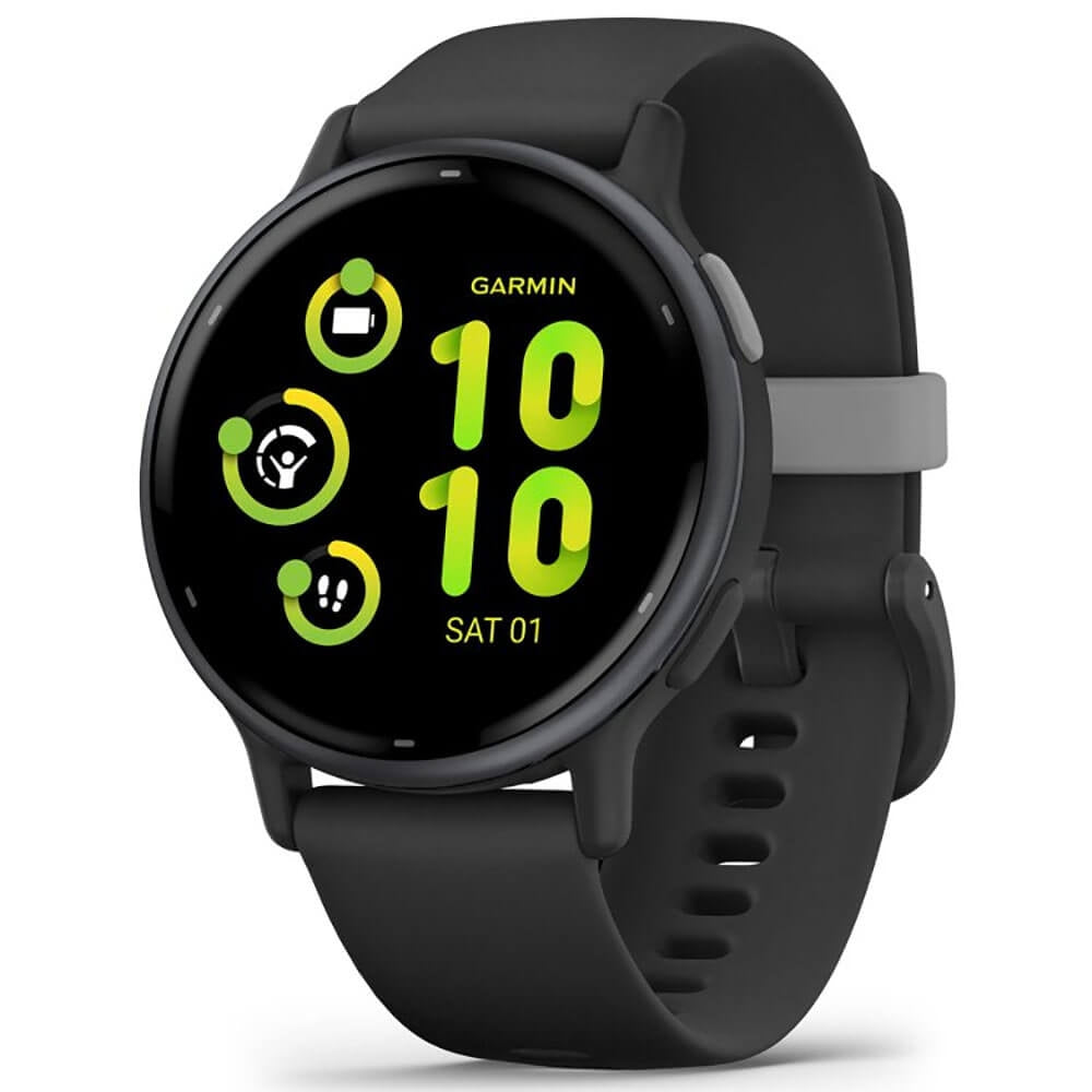 Garmin vívoactive 5 GPS 42mm Slate Aluminum Bezel w/ Black Case Fitness Smartwatch and Silicone Band 010-02862-10