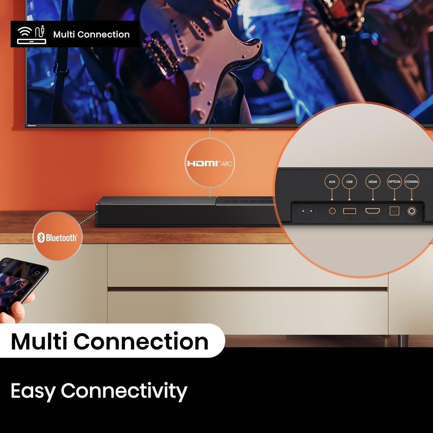 Hisense A620 2.1 Channel 240W Soundbar with Built-in Subwoofer Black