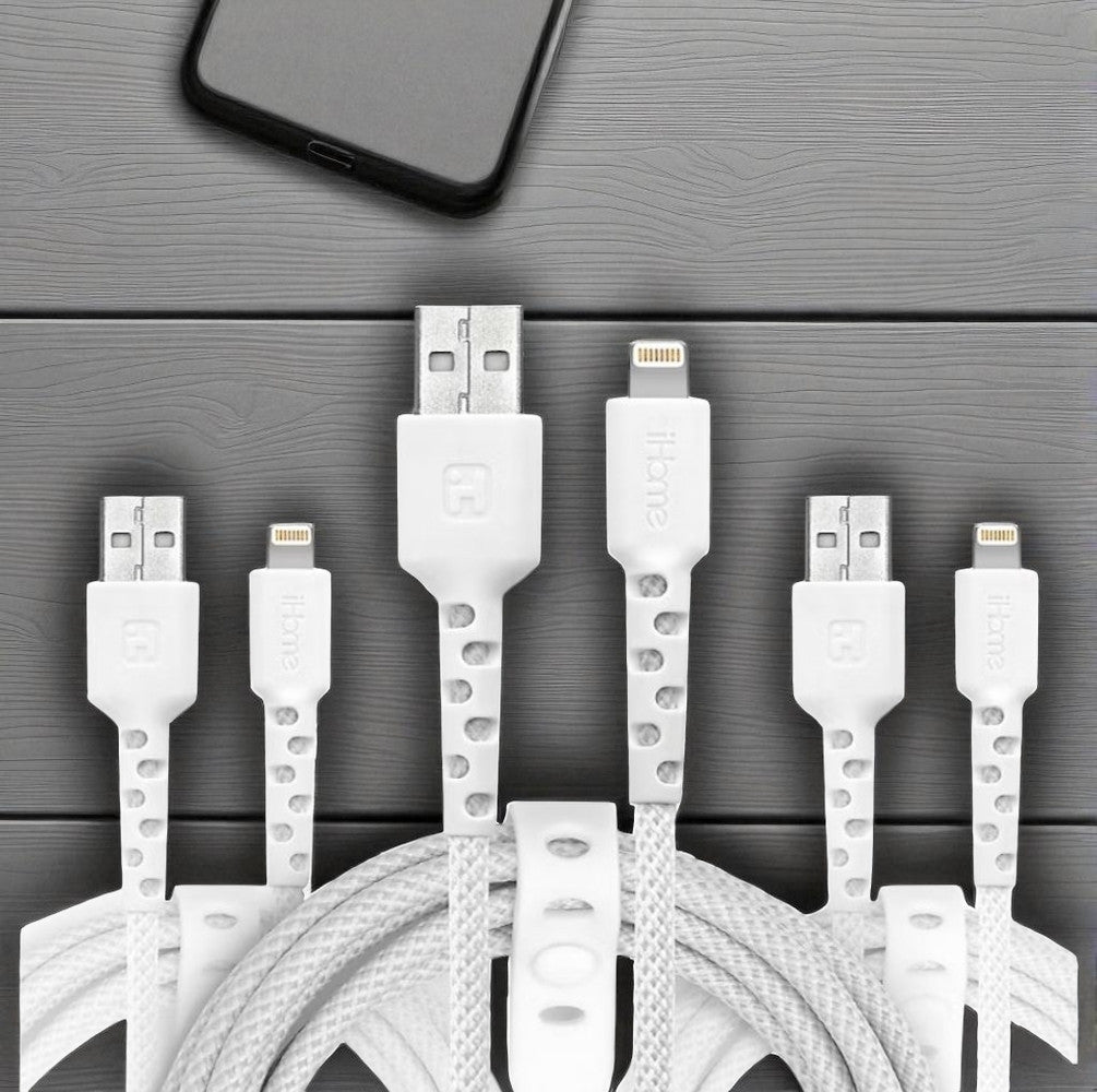 iHome TPE Light-n-ing cable to USB-A Nylon Braided Charging Cable Silicone Wrap 3 pk