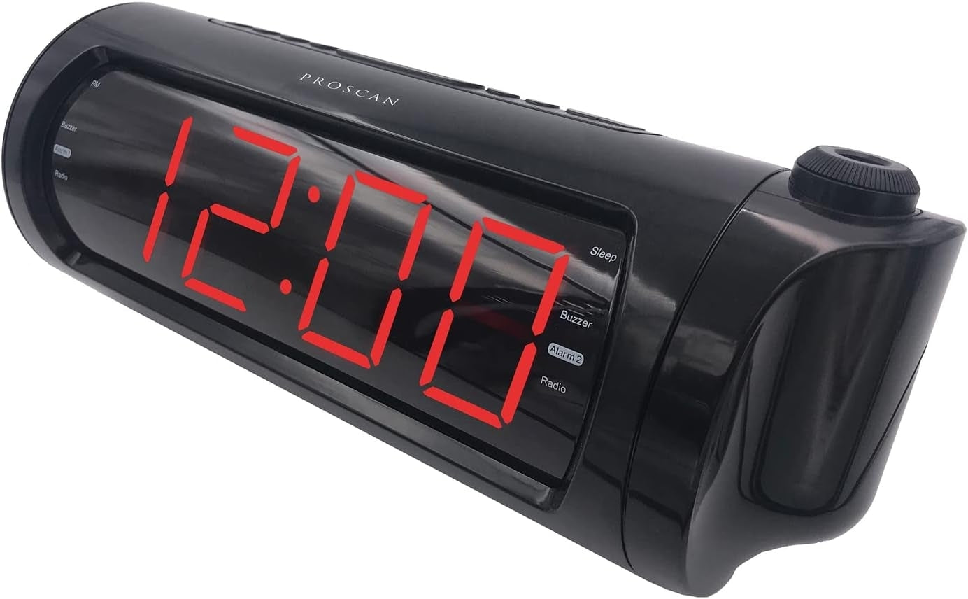 Proscan PCR1245-USB 1.8-In. LED Jumbo-Digit Projection Dual-Alarm Clock Radio with USB Charging