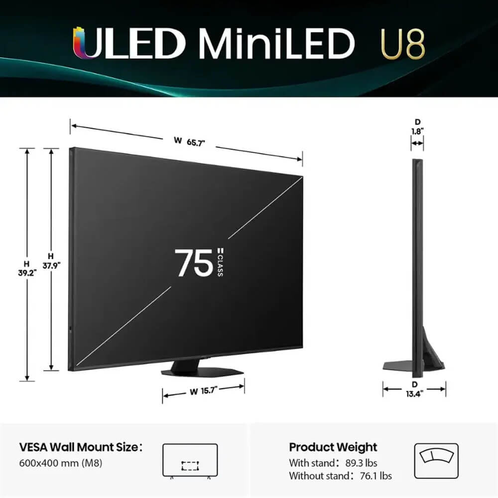 Hisense 75" Class U8 Series 4K Mini-LED QLED UHD Smart Google TV 75U8QG