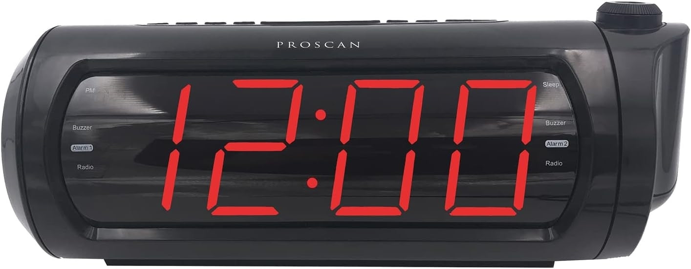 Proscan PCR1245-USB 1.8-In. LED Jumbo-Digit Projection Dual-Alarm Clock Radio with USB Charging
