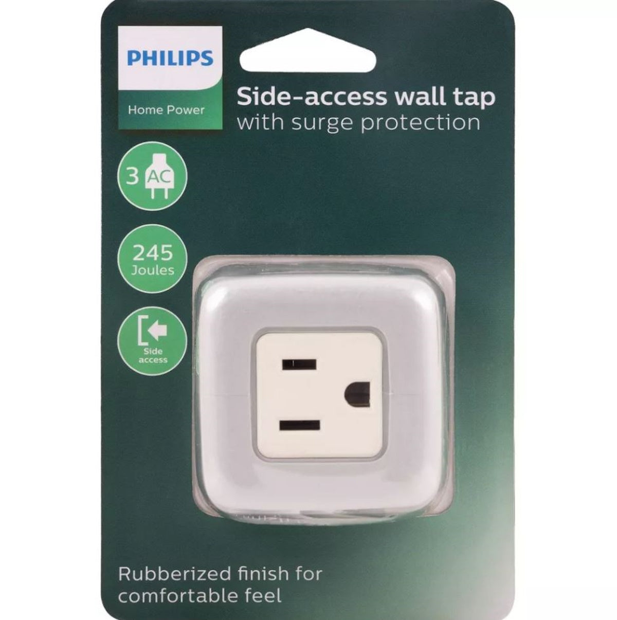 Philips 3-Outlet Grounded Cube Tap with Surge Protection - Gray: Outlet Extender Adapter