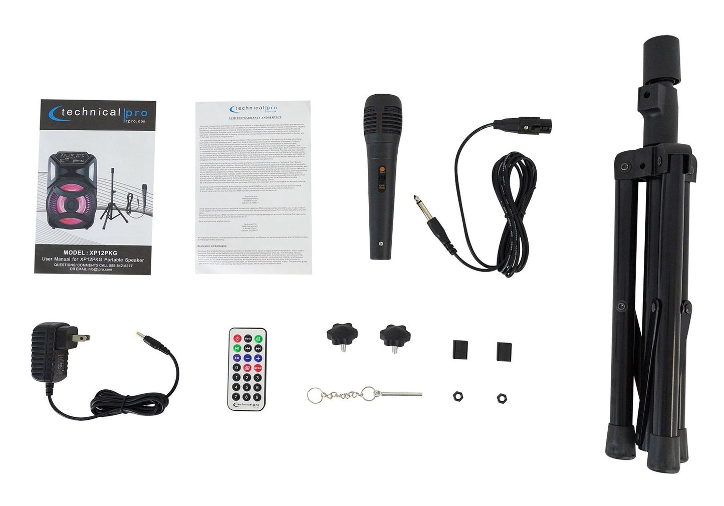 Technical Pro Rechargeable 12" Bluetooth LED Speaker with USB / TF Card Inputs XP12PKG