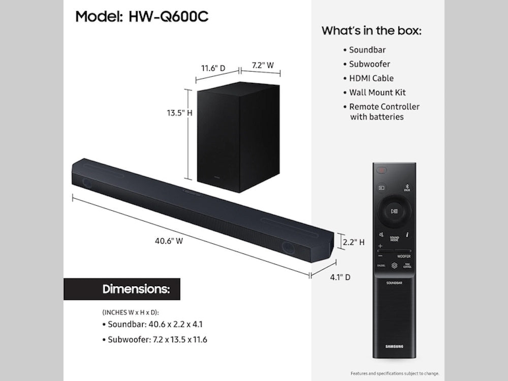 Samsung HW-Q60CC/ZA 3.1.2 ch Soundbar & Sub w/ Dolby Atmos & Q-Symphony