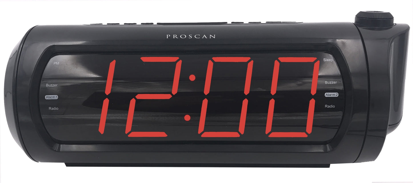 Proscan PCR1245-USB 1.8-In. LED Jumbo-Digit Projection Dual-Alarm Clock Radio with USB Charging