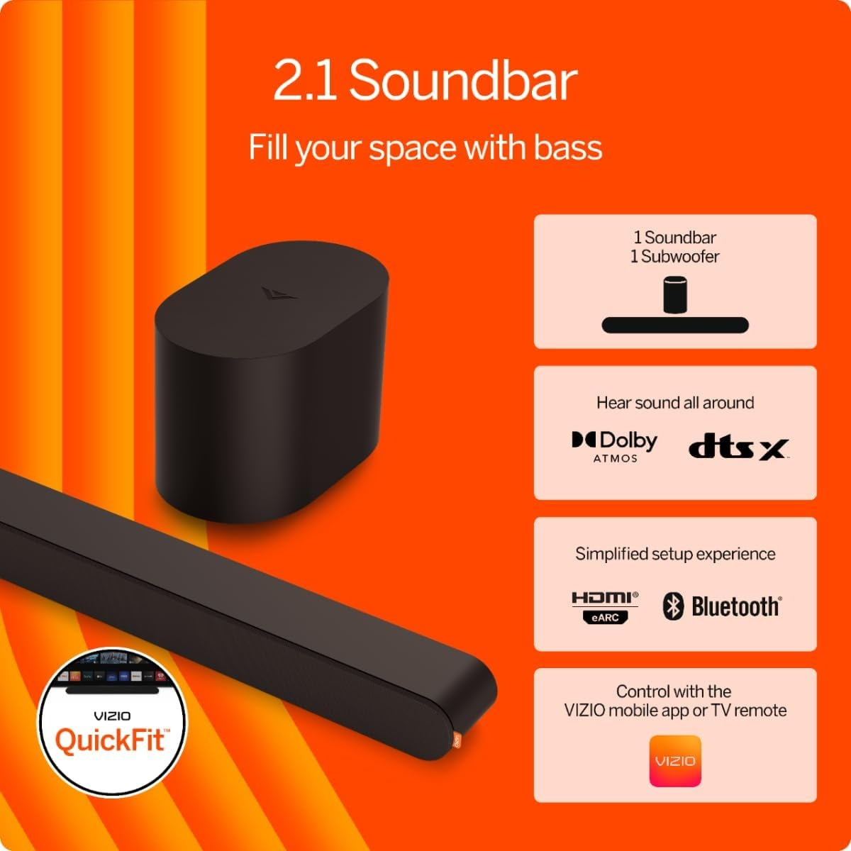 Vizio 2.1 Soundbar with Wireless Subwoofer w/ Dolby Atmos, DTS:X - Black SV210M-0808