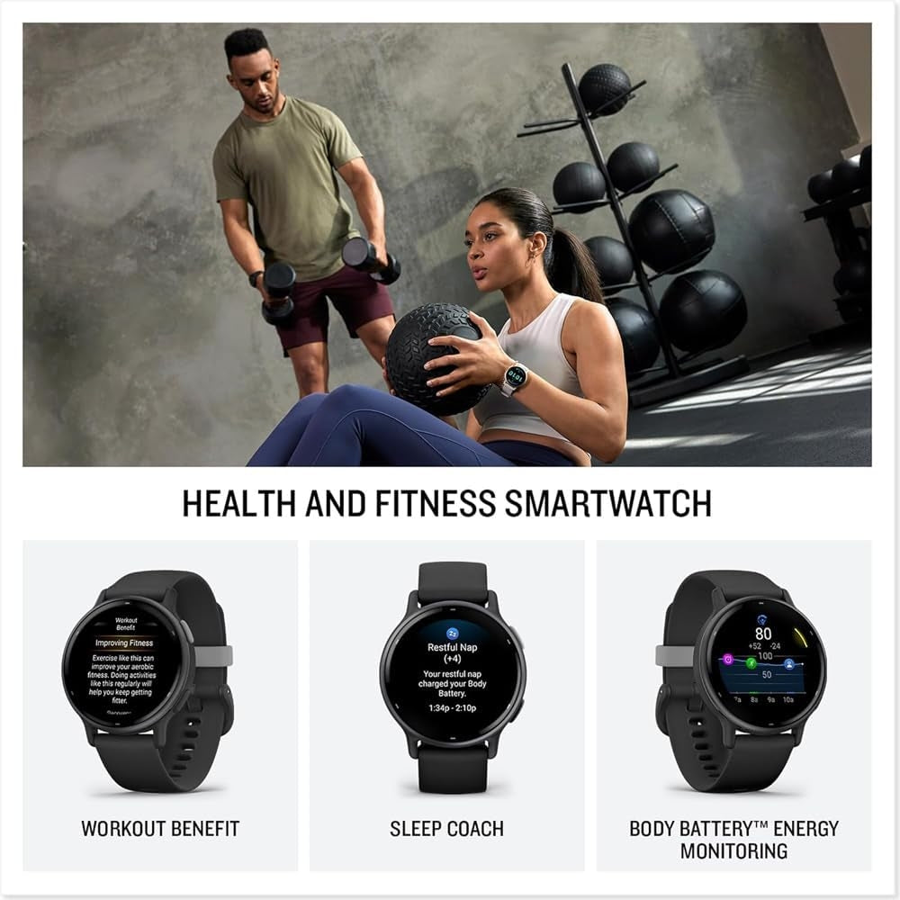 Garmin vívoactive 5 GPS 42mm Slate Aluminum Bezel w/ Black Case Fitness Smartwatch and Silicone Band 010-02862-10