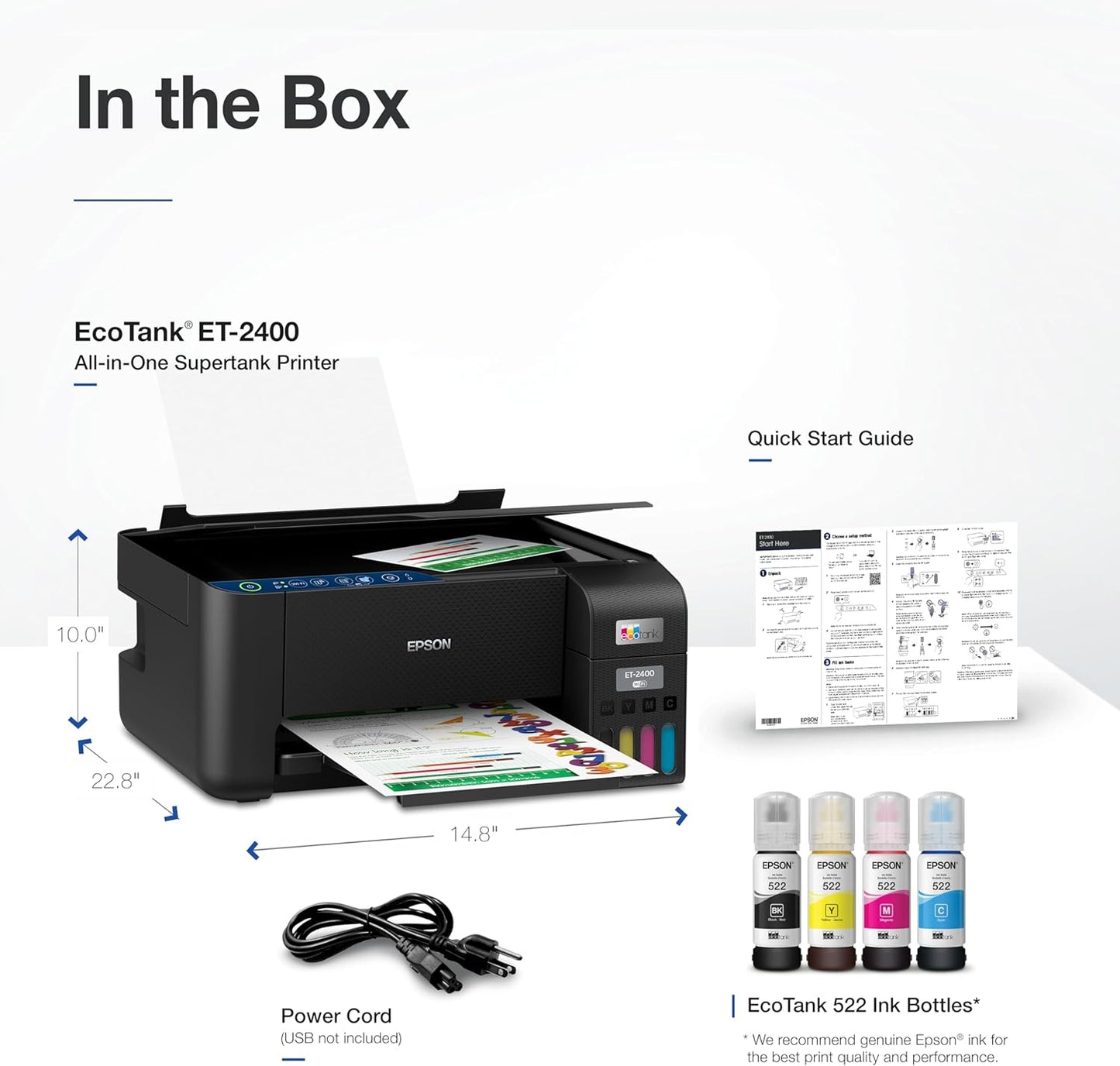 Epson - EcoTank ET-2400 Wireless Color All-in-One Cartridge-Free Supertank Printer with Scan and Copy - Black C11CJ67201