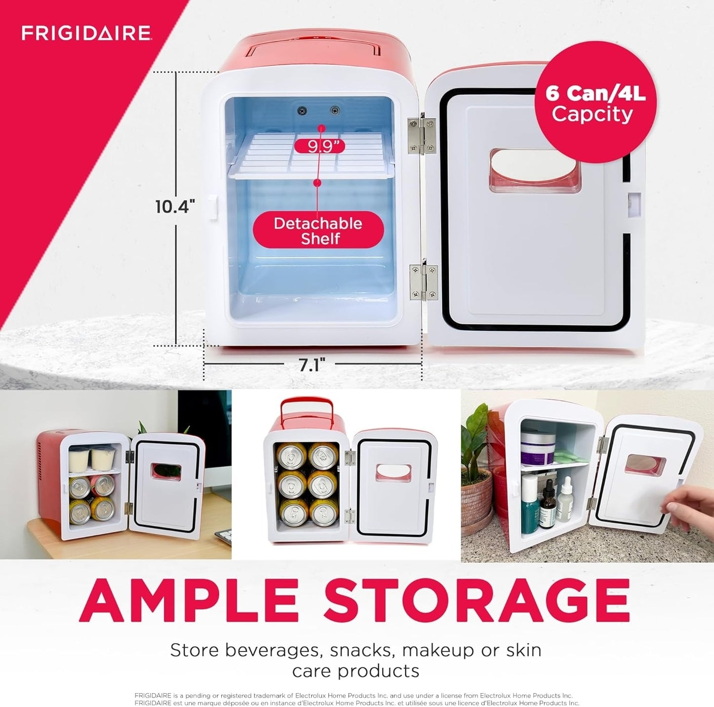 Frigidaire Portable Retro 6-can or 4 Liter Mini Fridge, 12V car adapter & 110v