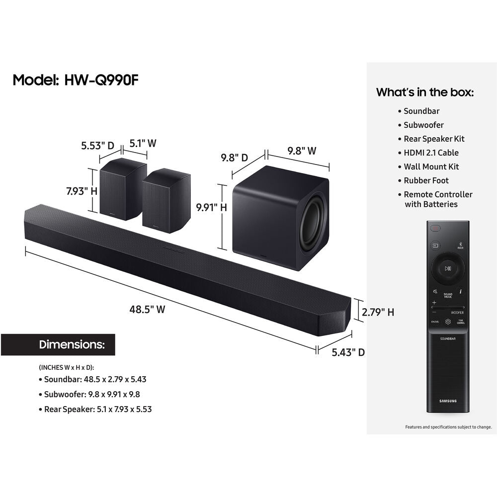 SAMSUNG Q-Series Soundbar 11.1.4 ch w/ Subwoofer and Rear Speaker - Graphite Black HW-Q990F/ZA