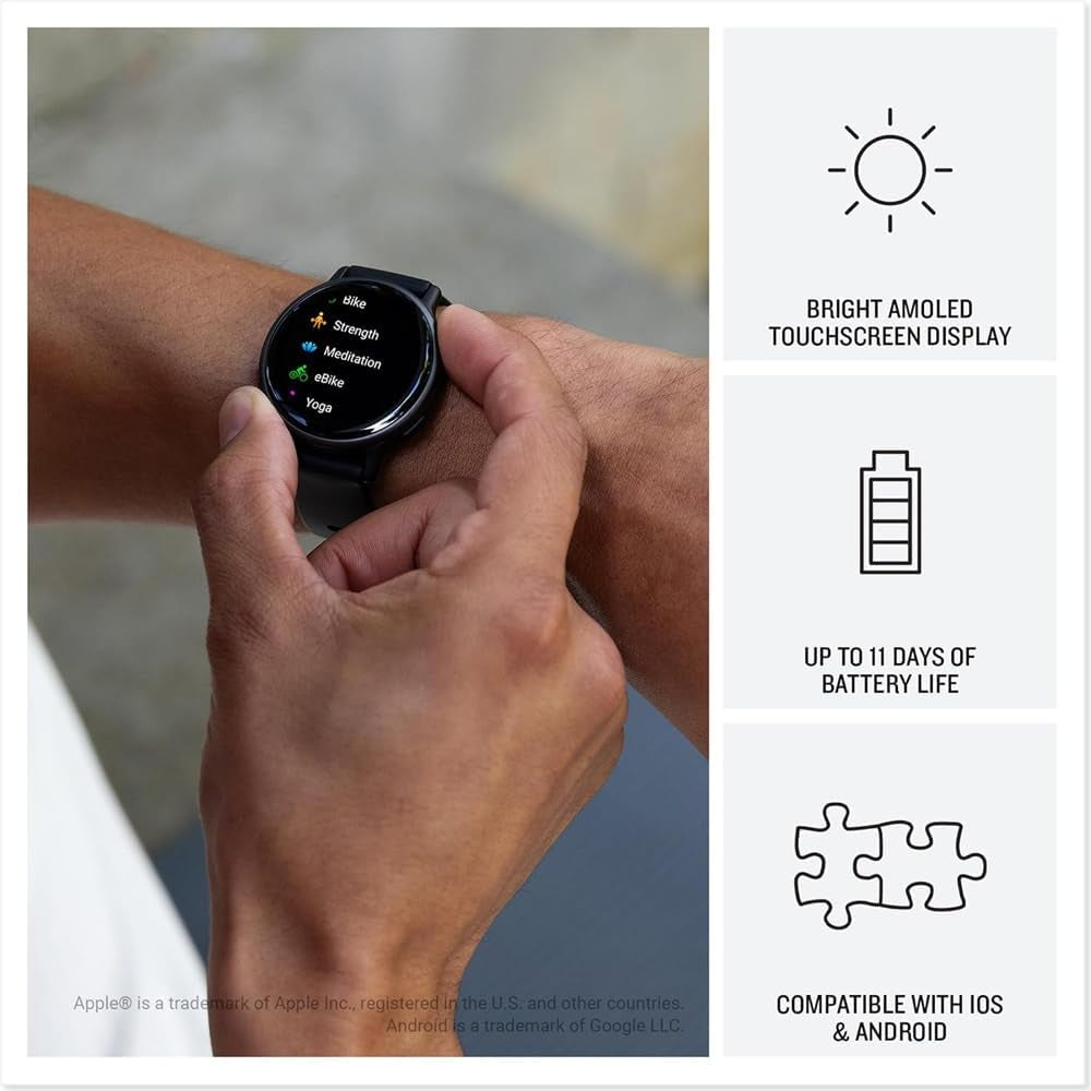Garmin vívoactive 5 GPS 42mm Slate Aluminum Bezel w/ Black Case Fitness Smartwatch and Silicone Band 010-02862-10