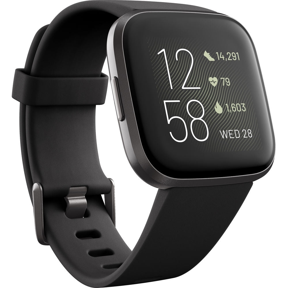 Fitbit Versa 2 Health/Fitness Smartwatch Black Aluminum w/ Bonus Band FB507BKBKL