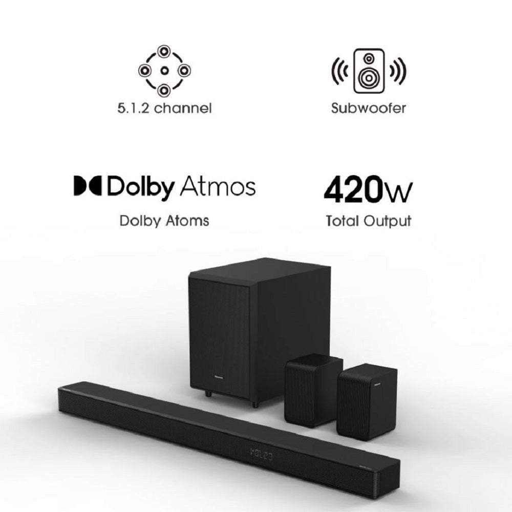 Hisense AX Series 5.1.2 Ch 420W Soundbar w/ Subwoofer & Rear Speakers AX5120G 2023 Model
