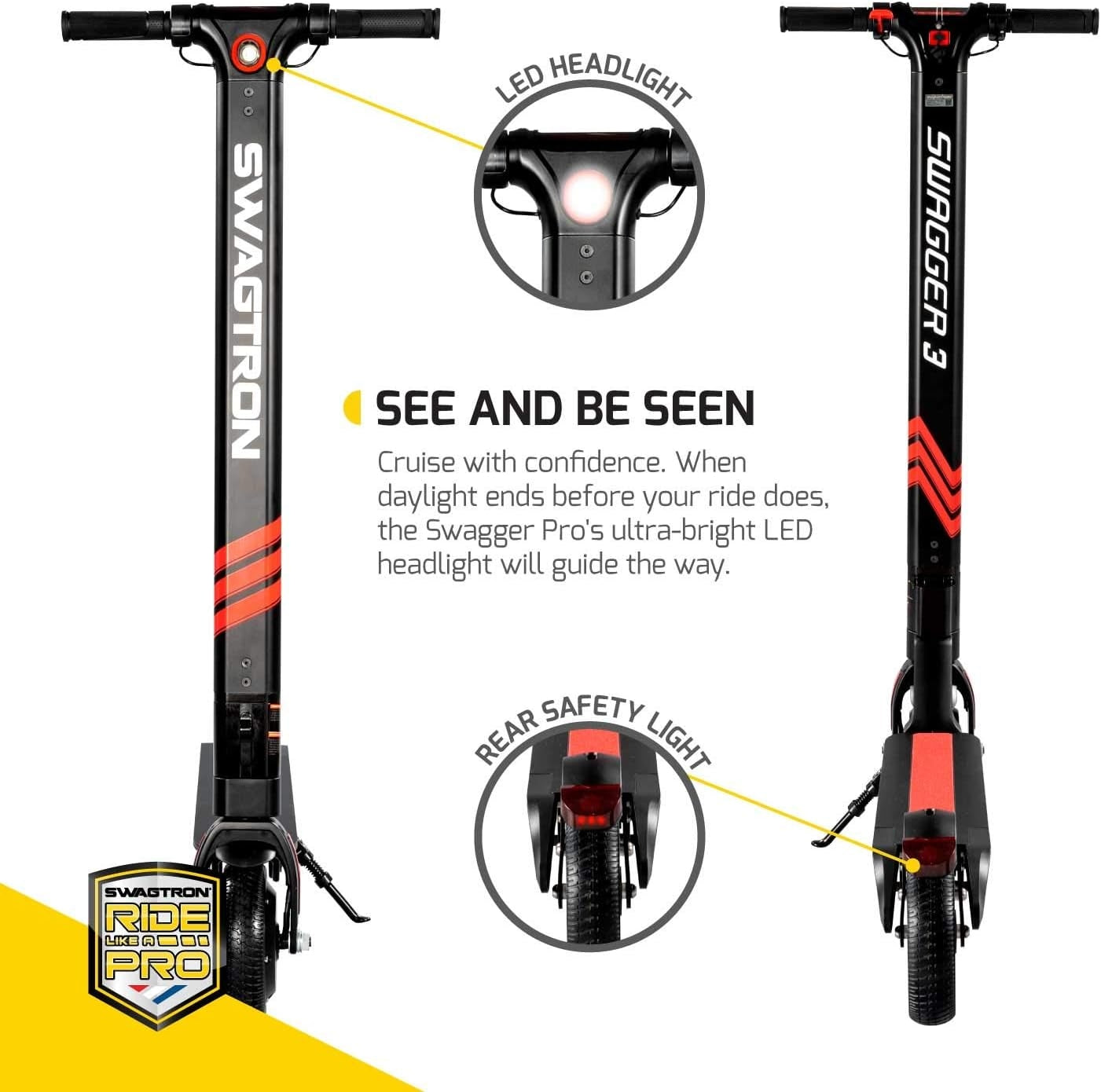 Swagtron Swagger SG-3 Pro Scooter, 250W motor, Up to 220.5 lbs., Up to 15.5 mph - 90033-5
