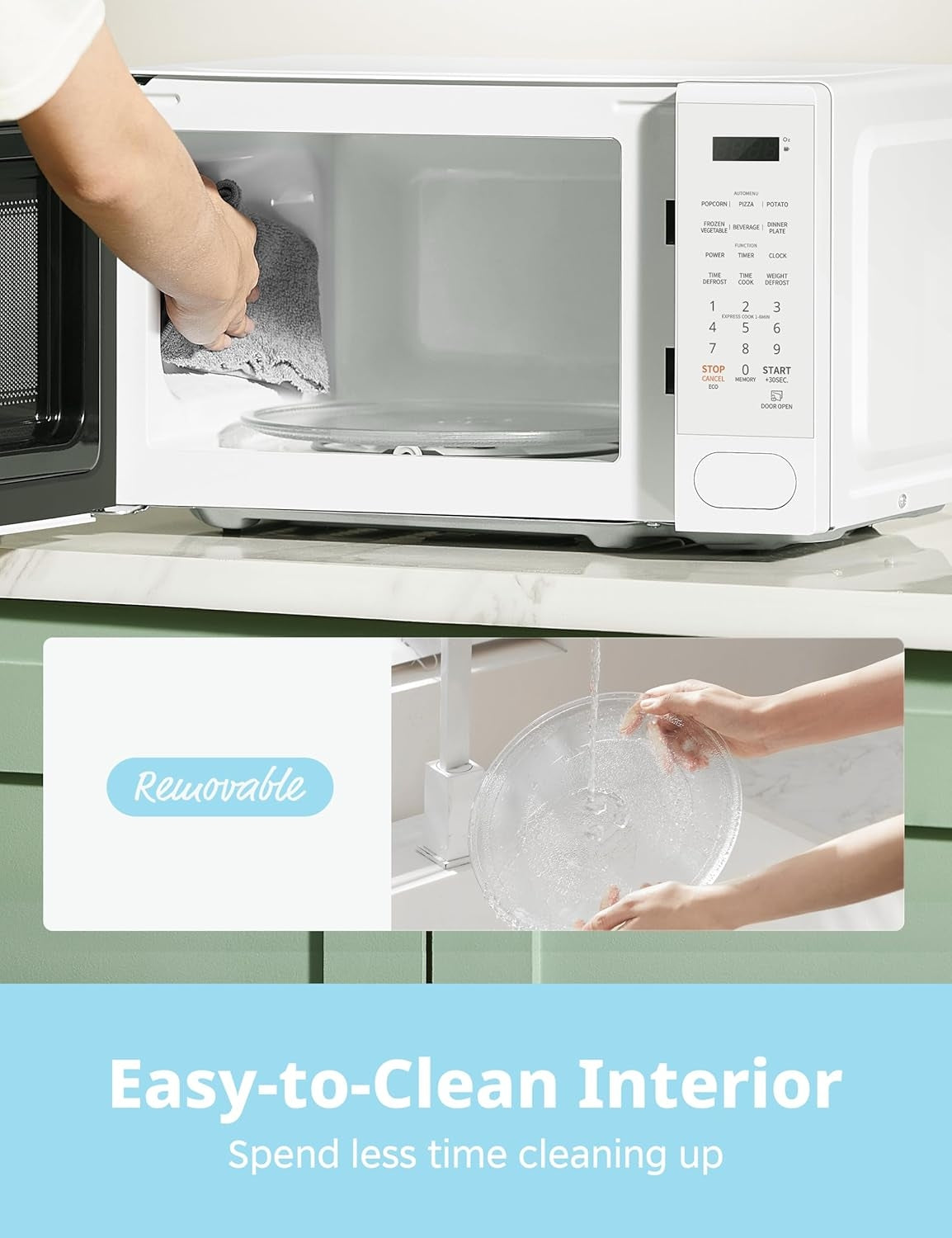 COMFEE Retro Microwave 0.7 Cu Ft 700 Watt with 11 power levels, Fast Multi-stage Cooking, Turntable Reset Function Kitchen Timer, CMO-C20M1WH