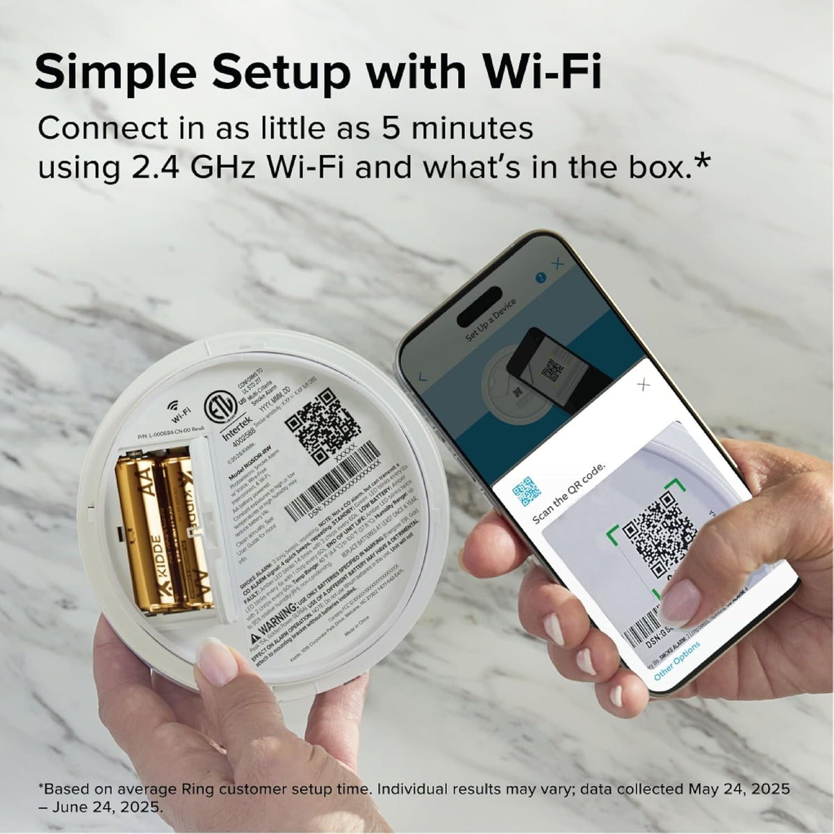 Kidde - Battery Powered Ring App Enabled Smart Smoke Detector, Voice Alerts, Wire-Free Interconnect Alarm RGSDR-RW