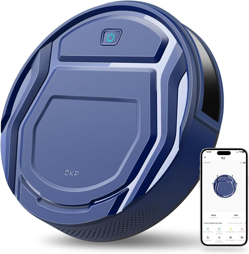 OKP Life K2 Robot Vacuum Cleaner 1800 mAh Battery, App Control K2-BLU