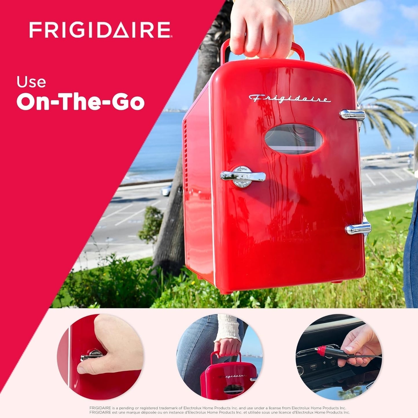 Frigidaire Portable Retro 6-can or 4 Liter Mini Fridge, 12V car adapter & 110v