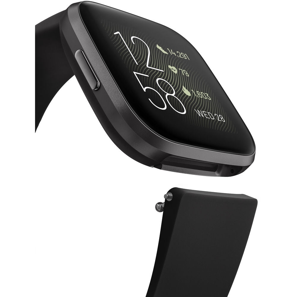 Fitbit Versa 2 Health/Fitness Smartwatch Black Aluminum w/ Bonus Band FB507BKBKL