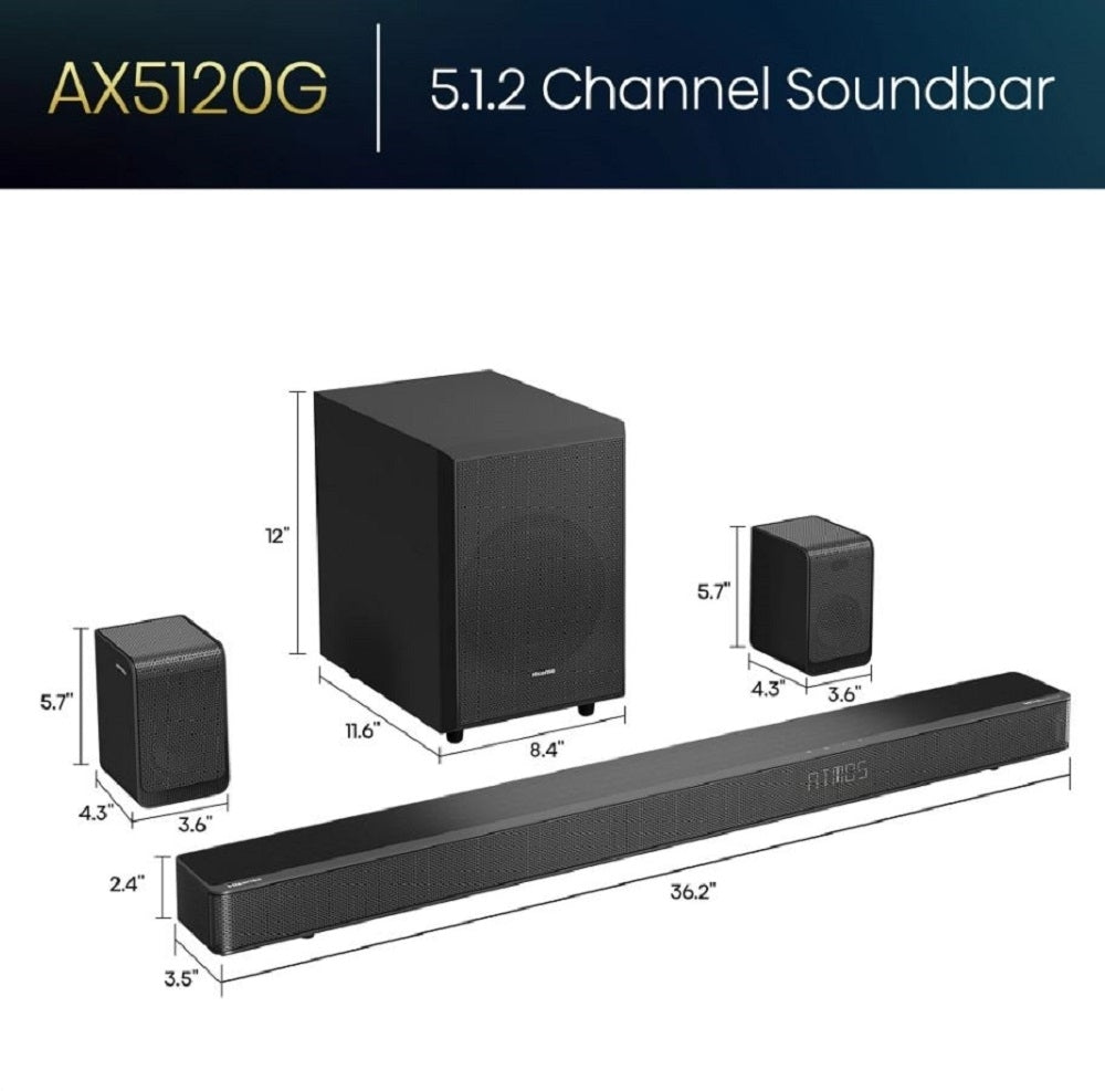 Hisense AX Series 5.1.2 Ch 420W Soundbar w/ Subwoofer & Rear Speakers AX5120G 2023 Model