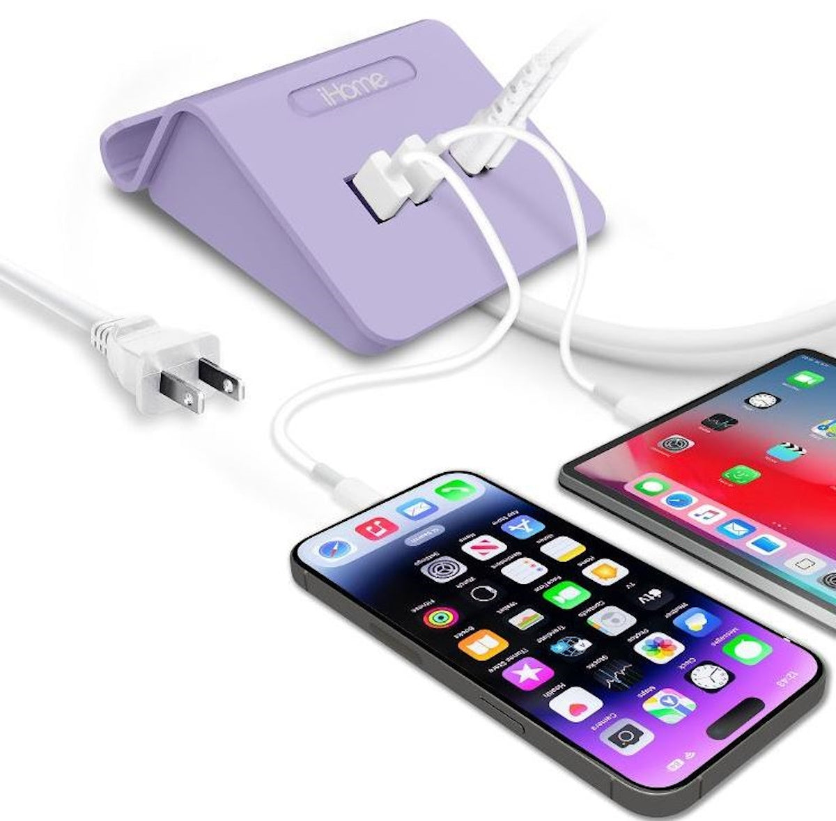 iHome 4 Port USB (1 USB-C, 3 USB-A) Charging Hub with Phone Holder - Pastel Purple 2IHCH2267PPLCB