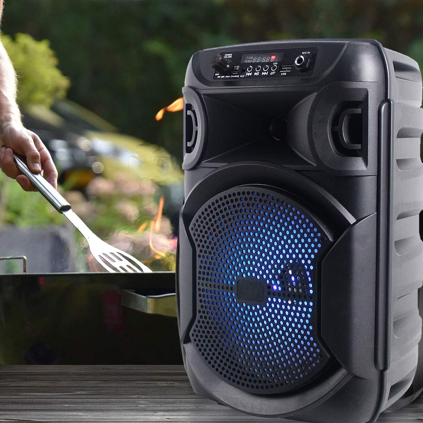 Technical Pro Rechargeable 8" Bluetooth LED Speaker with USB Card Inputs BOOM8